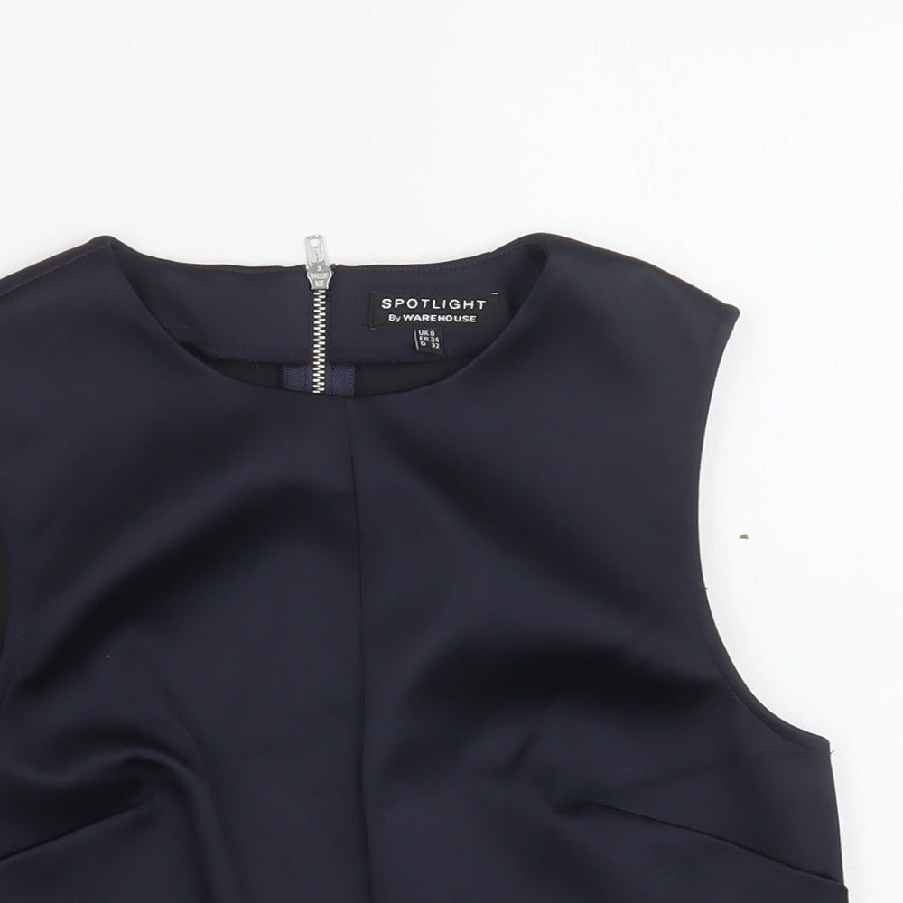 Warehouse Womens Blue  Polyester Basic Blouse Size 6 Round Neck
