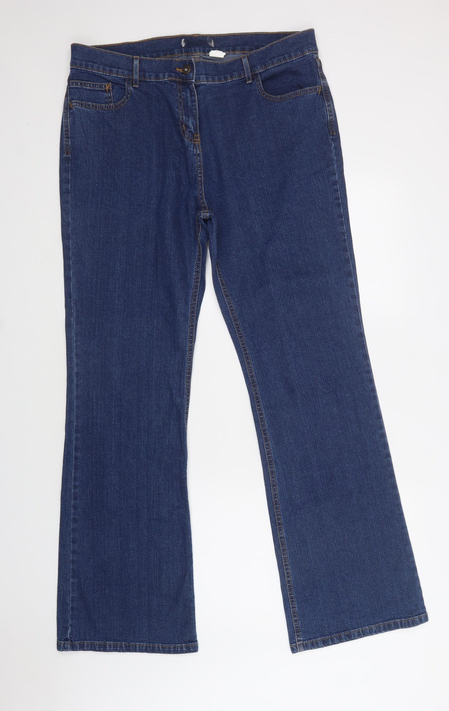 Preworn Womens Blue  Cotton Bootcut Jeans Size 18 L34 in Regular Button