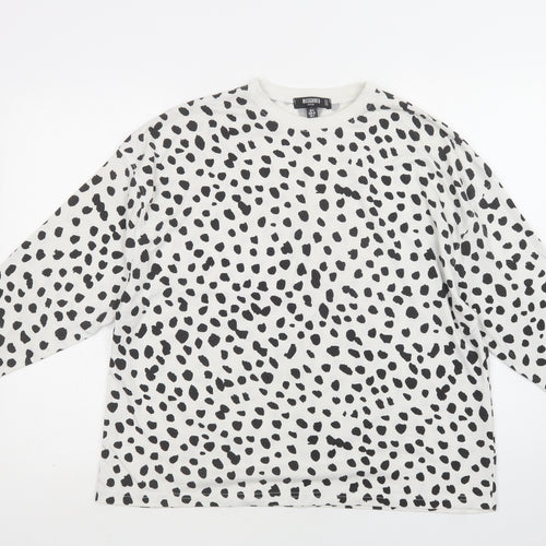 Missguided Womens White Animal Print Cotton Basic Blouse Size 6 Crew Neck
