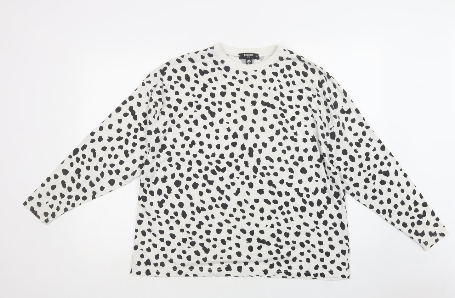 Missguided Womens White Animal Print Cotton Basic Blouse Size 6 Crew Neck