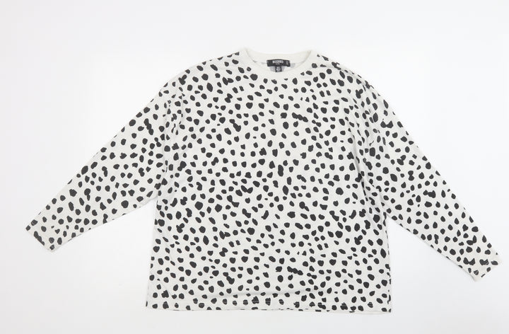 Missguided Womens White Animal Print Cotton Basic Blouse Size 6 Crew Neck