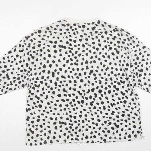 Missguided Womens White Animal Print Cotton Basic Blouse Size 6 Crew Neck