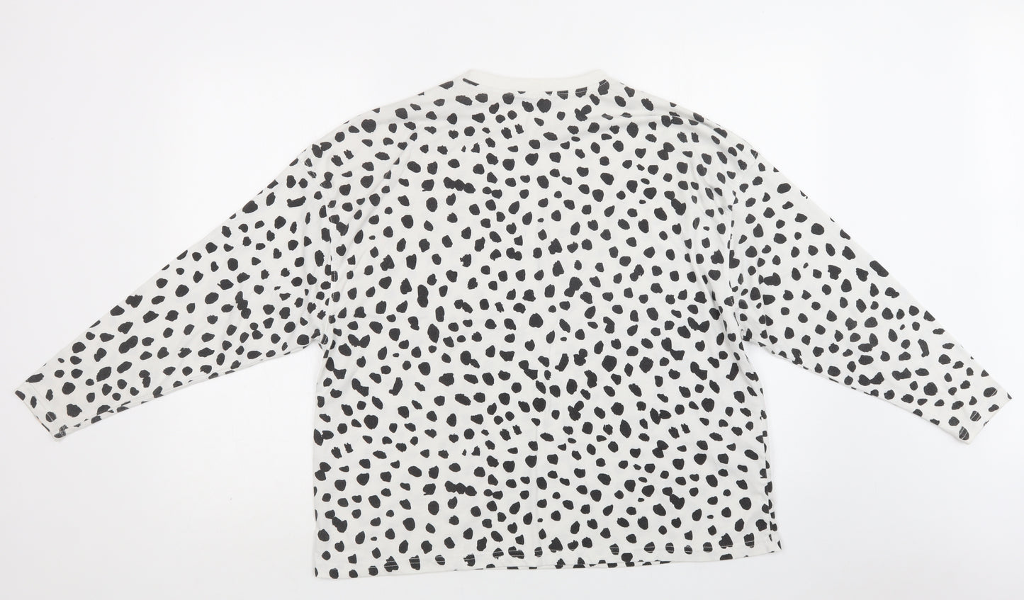 Missguided Womens White Animal Print Cotton Basic Blouse Size 6 Crew Neck