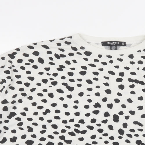 Missguided Womens White Animal Print Cotton Basic Blouse Size 6 Crew Neck