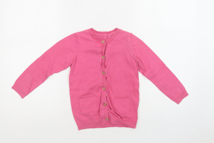 Mini Cub Girls Pink Crew Neck Cotton Cardigan Jumper Size 3-4 Years Button
