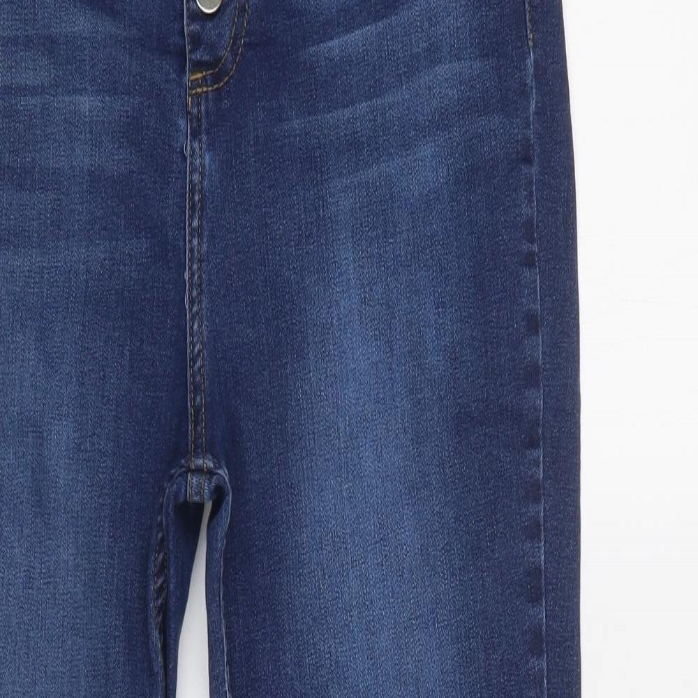 Boohoo Womens Blue  Cotton Skinny Jeans Size 14 L29 in Regular Button