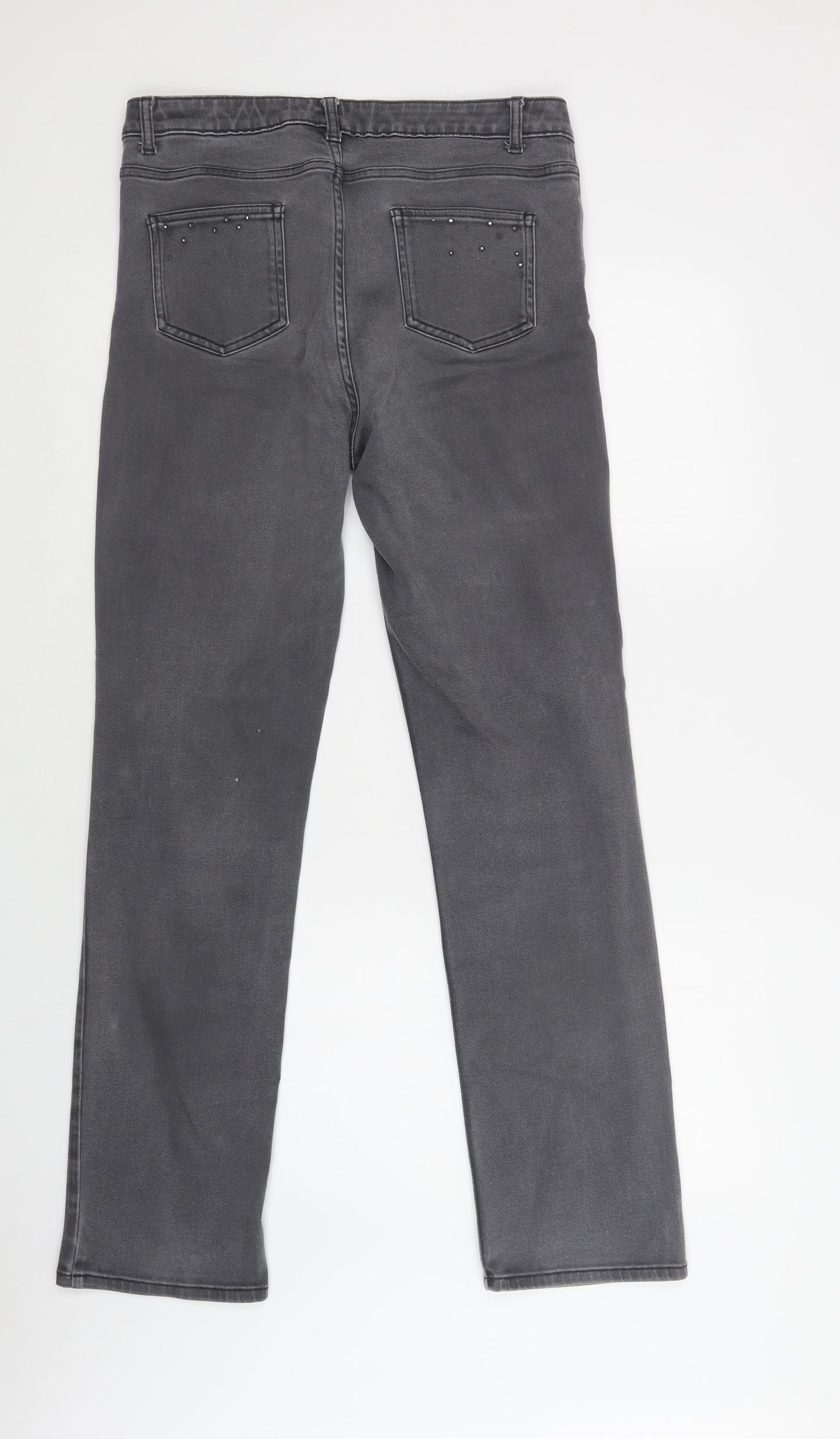 Per Una Womens Grey  Cotton Straight Jeans Size 12 L32 in Regular Button