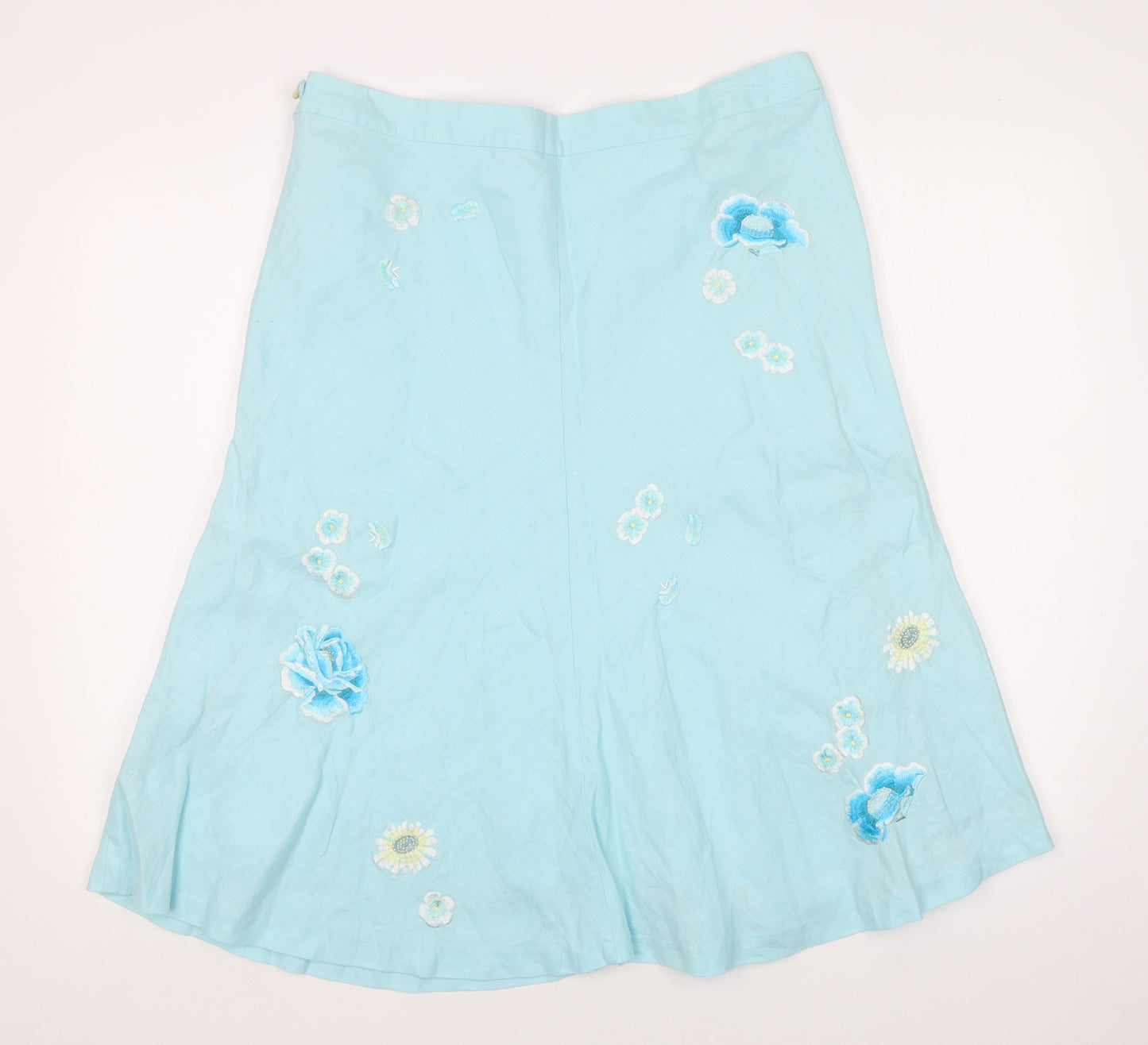 DASH Womens Blue Floral Linen A-Line Skirt Size 16   Zip