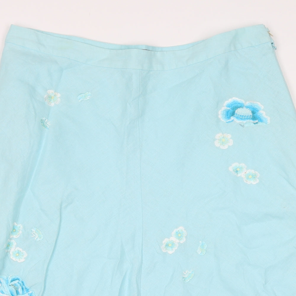 DASH Womens Blue Floral Linen A-Line Skirt Size 16   Zip