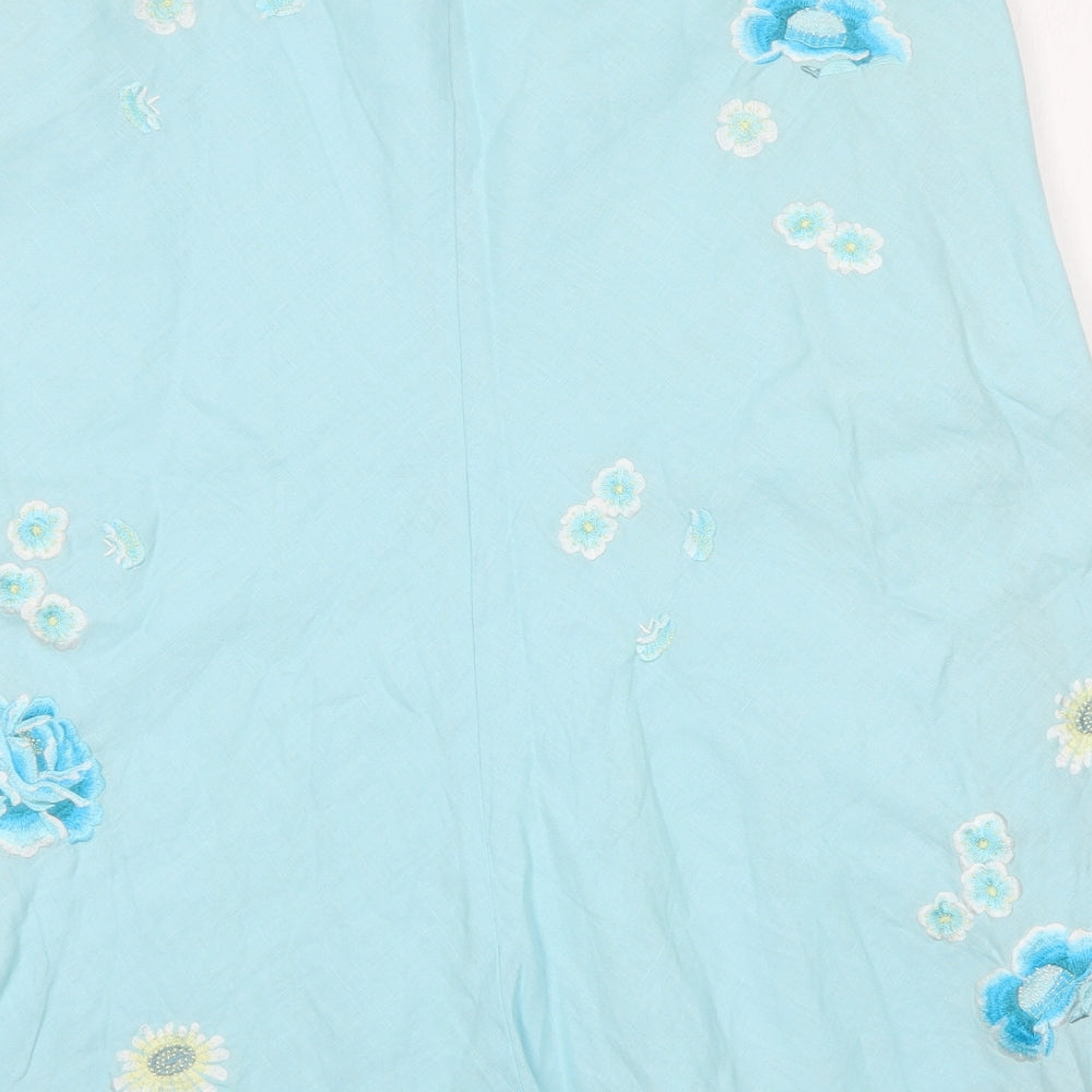 DASH Womens Blue Floral Linen A-Line Skirt Size 16   Zip