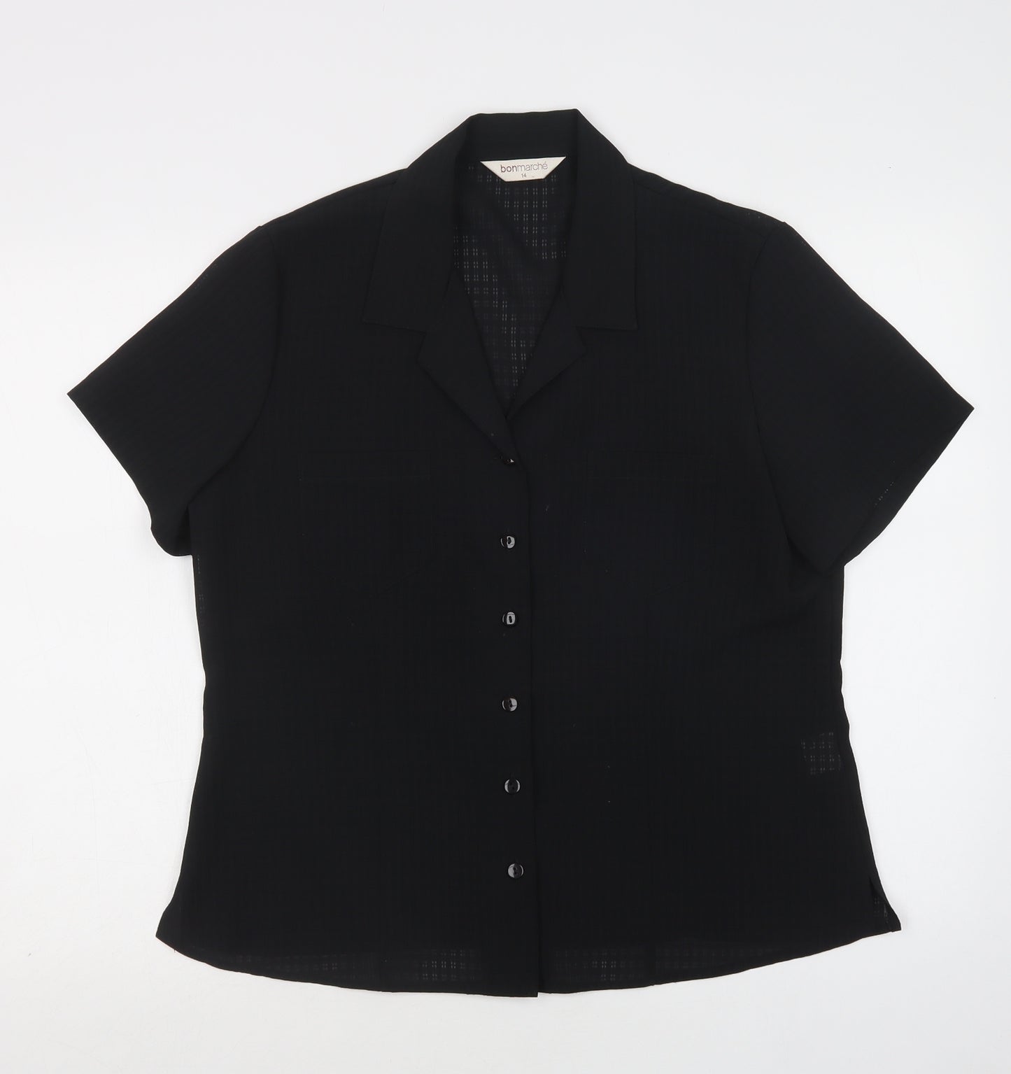 Bonmarché Womens Black Check Polyester Basic Blouse Size 14 Collared