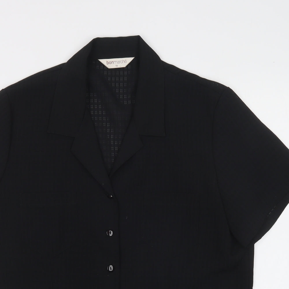 Bonmarché Womens Black Check Polyester Basic Blouse Size 14 Collared