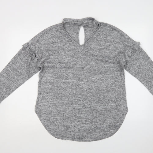 Blue Vanilla Womens Grey V-Neck  Polyester Pullover Jumper Size 14