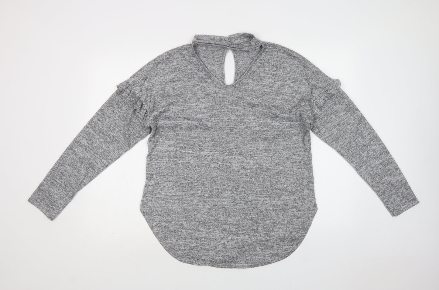Blue Vanilla Womens Grey V-Neck  Polyester Pullover Jumper Size 14