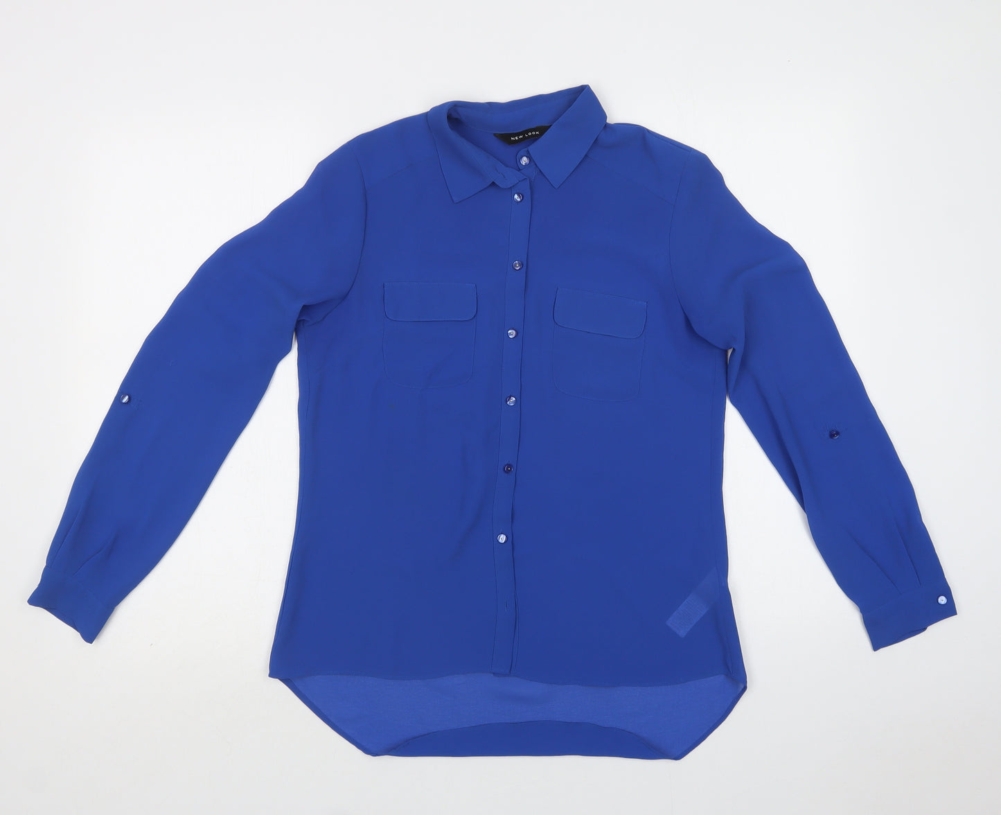 New Look Womens Blue  Polyester Basic Button-Up Size 8 Collared