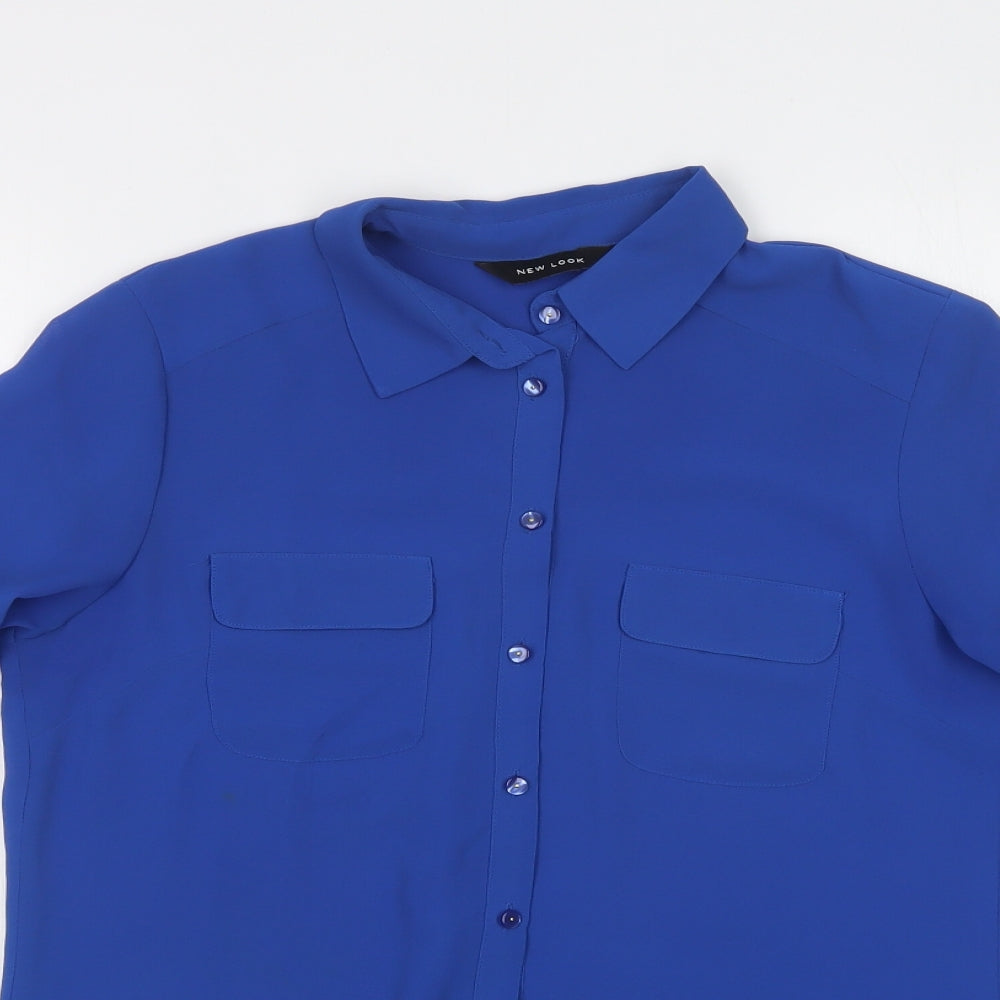 New Look Womens Blue  Polyester Basic Button-Up Size 8 Collared