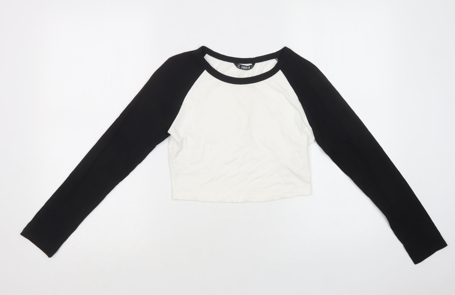 SheIn Womens White  Cotton Cropped T-Shirt Size XS Crew Neck