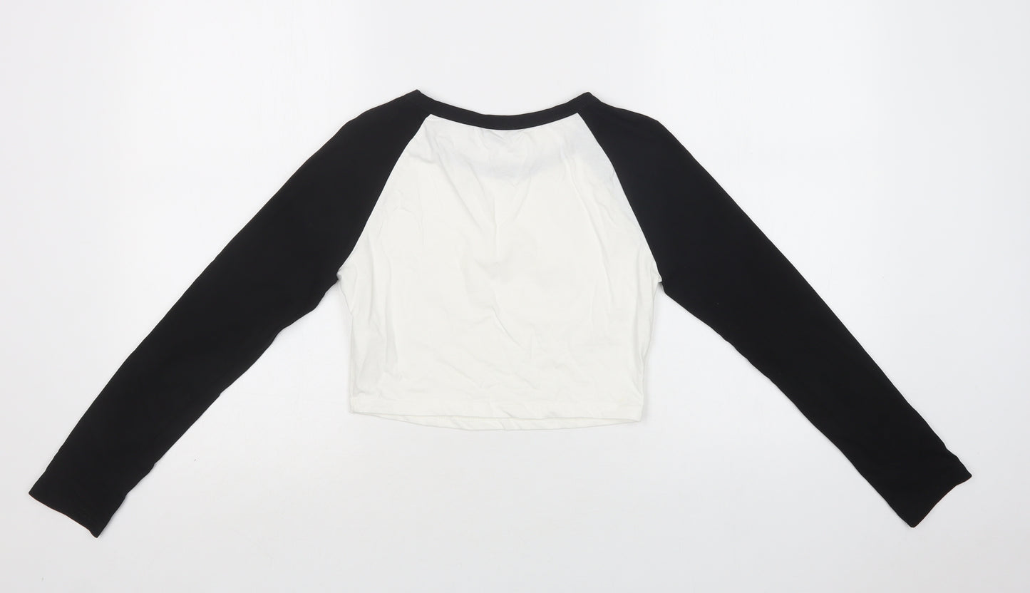 SheIn Womens White  Cotton Cropped T-Shirt Size XS Crew Neck