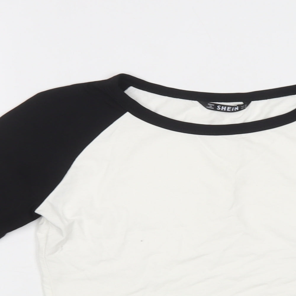 SheIn Womens White  Cotton Cropped T-Shirt Size XS Crew Neck