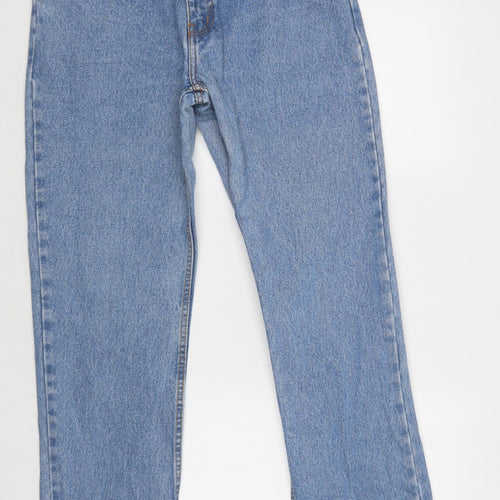 Oldaxe Mens Blue  Cotton Straight Jeans Size 34 L34 in Regular Button