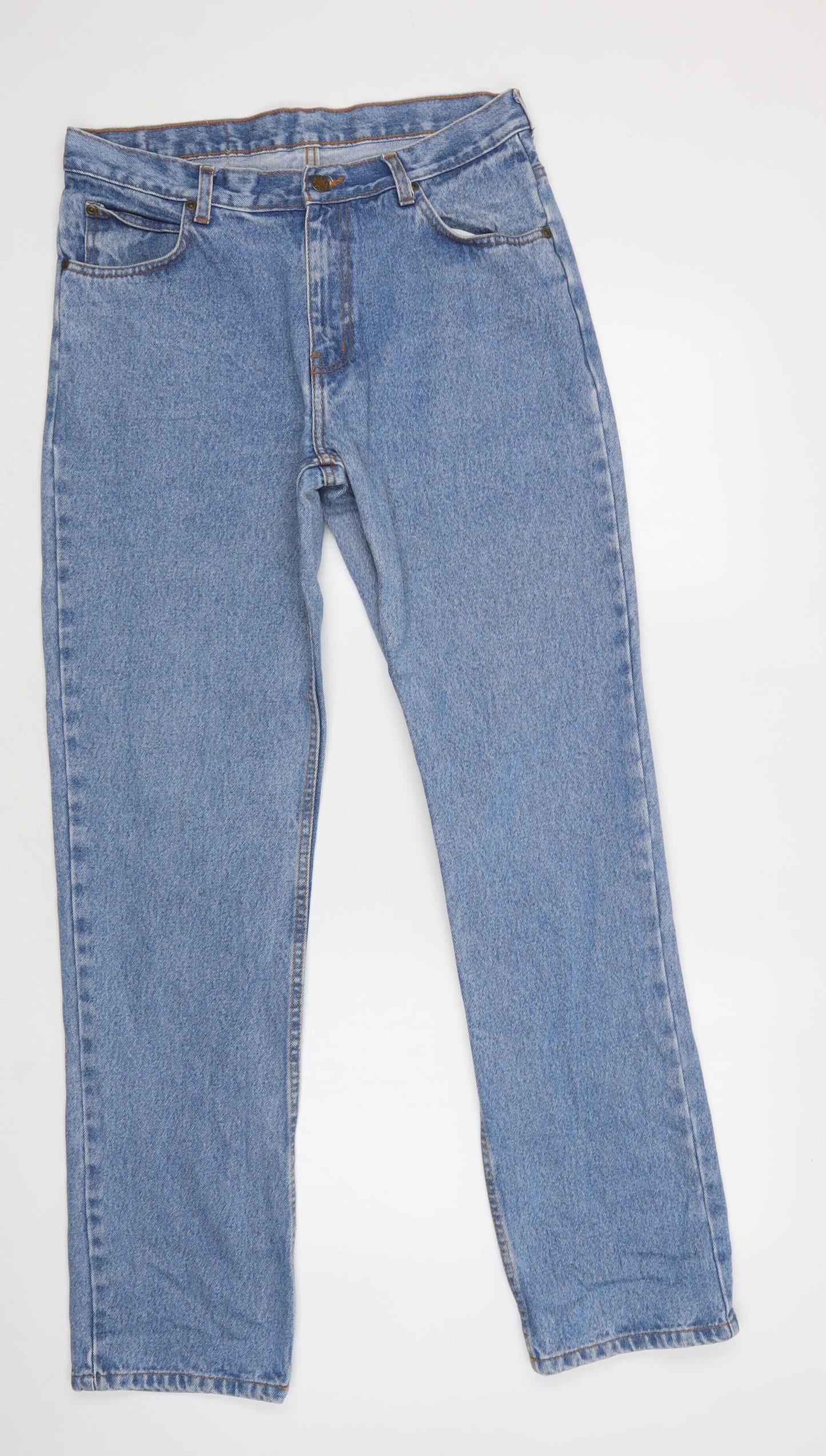 Oldaxe Mens Blue  Cotton Straight Jeans Size 34 L34 in Regular Button