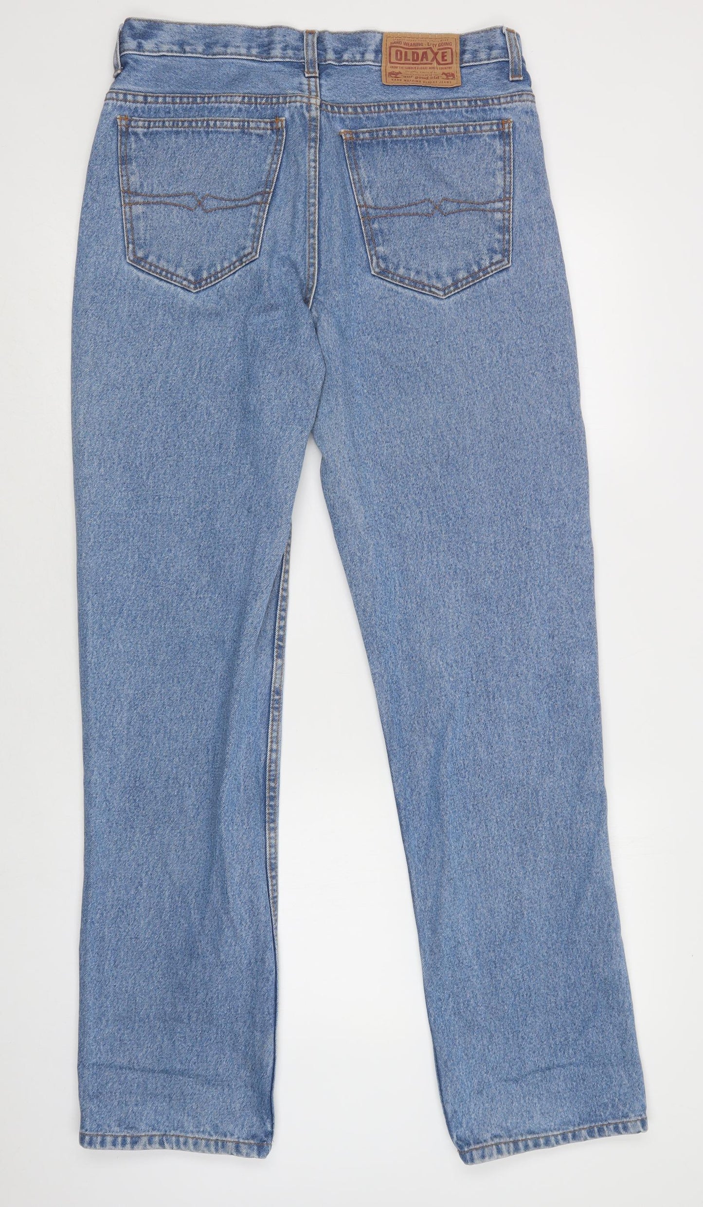 Oldaxe Mens Blue  Cotton Straight Jeans Size 34 L34 in Regular Button