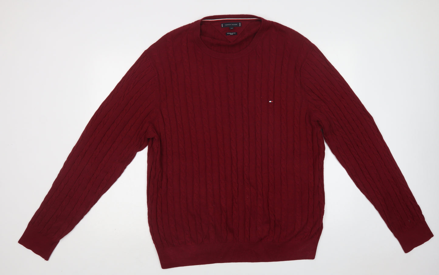 Tommy Hilfiger Mens Red Crew Neck  Cotton Pullover Jumper Size 2XL