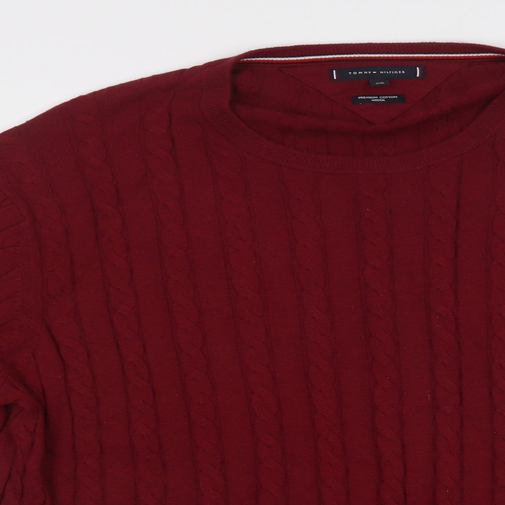Tommy Hilfiger Mens Red Crew Neck  Cotton Pullover Jumper Size 2XL