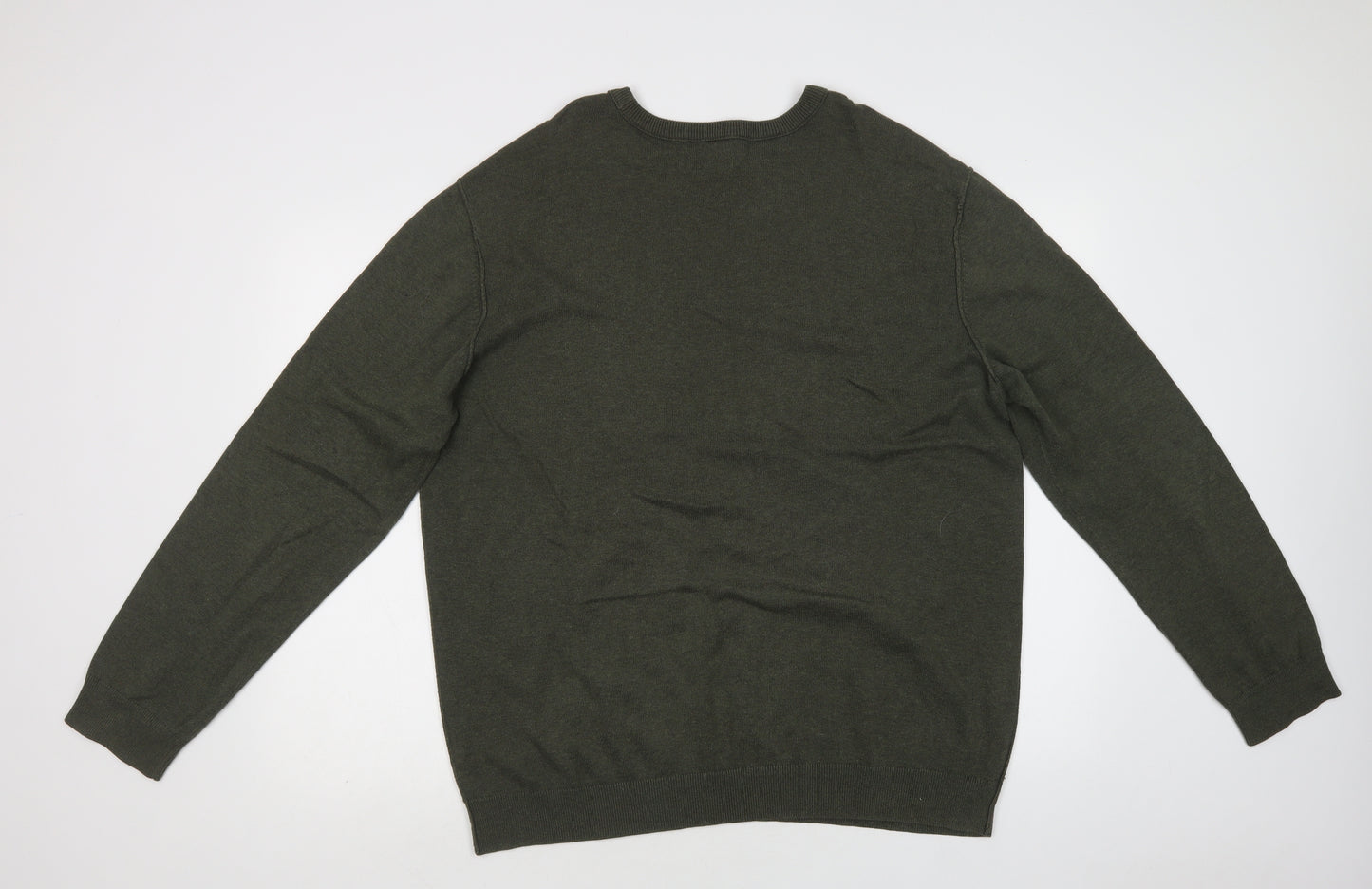 Gqap Mens Green Crew Neck  Cotton Pullover Jumper Size XL