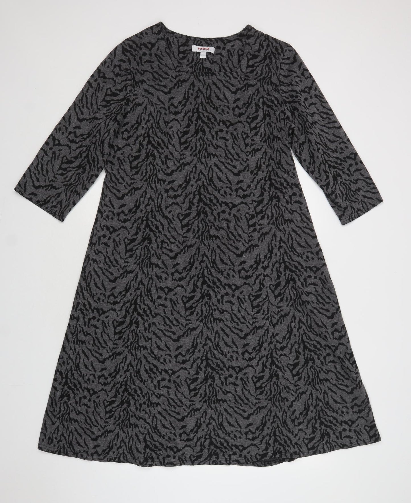Essential Collection Womens Grey Animal Print Polyester A-Line  Size 16  Square Neck