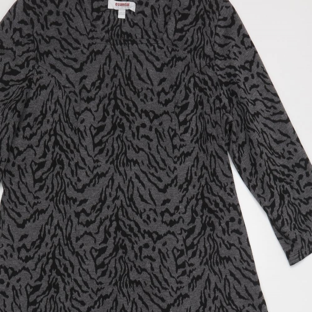 Essential Collection Womens Grey Animal Print Polyester A-Line  Size 16  Square Neck