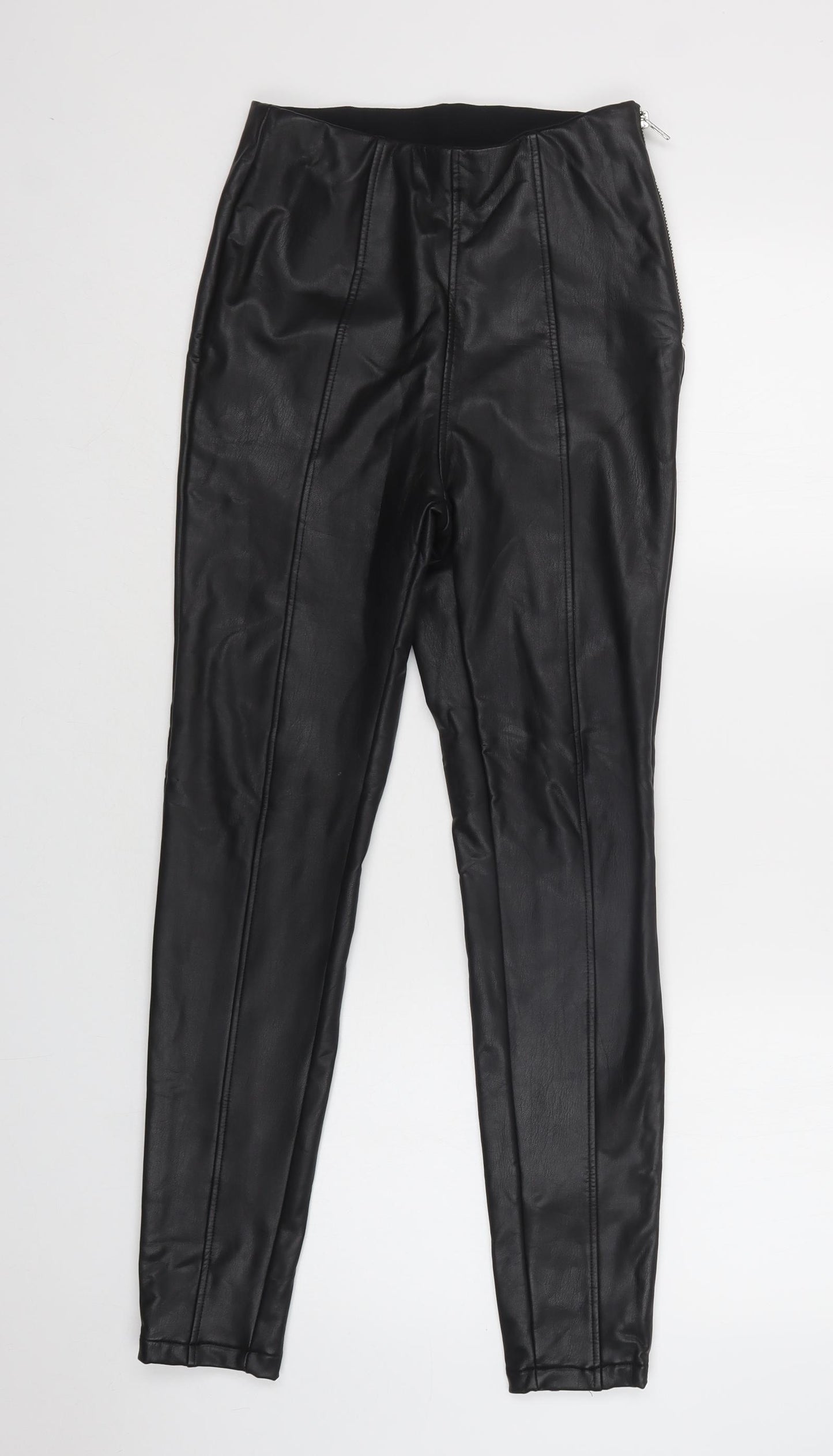 New Look Womens Black  Polyurethane Jegging Trousers Size 10 L30 in Regular Zip - Faux Leather