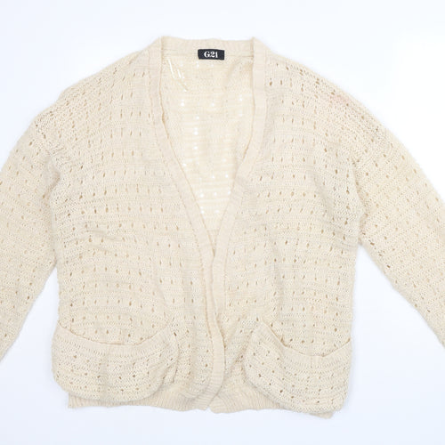 G21 Womens Ivory V-Neck  Acrylic Cardigan Jumper Size 12