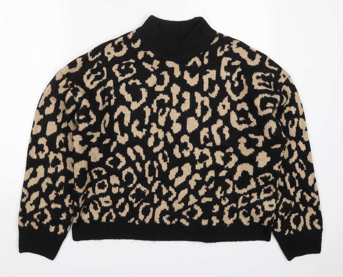 New Look Womens Brown Round Neck Animal Print Acrylic Pullover Jumper Size L