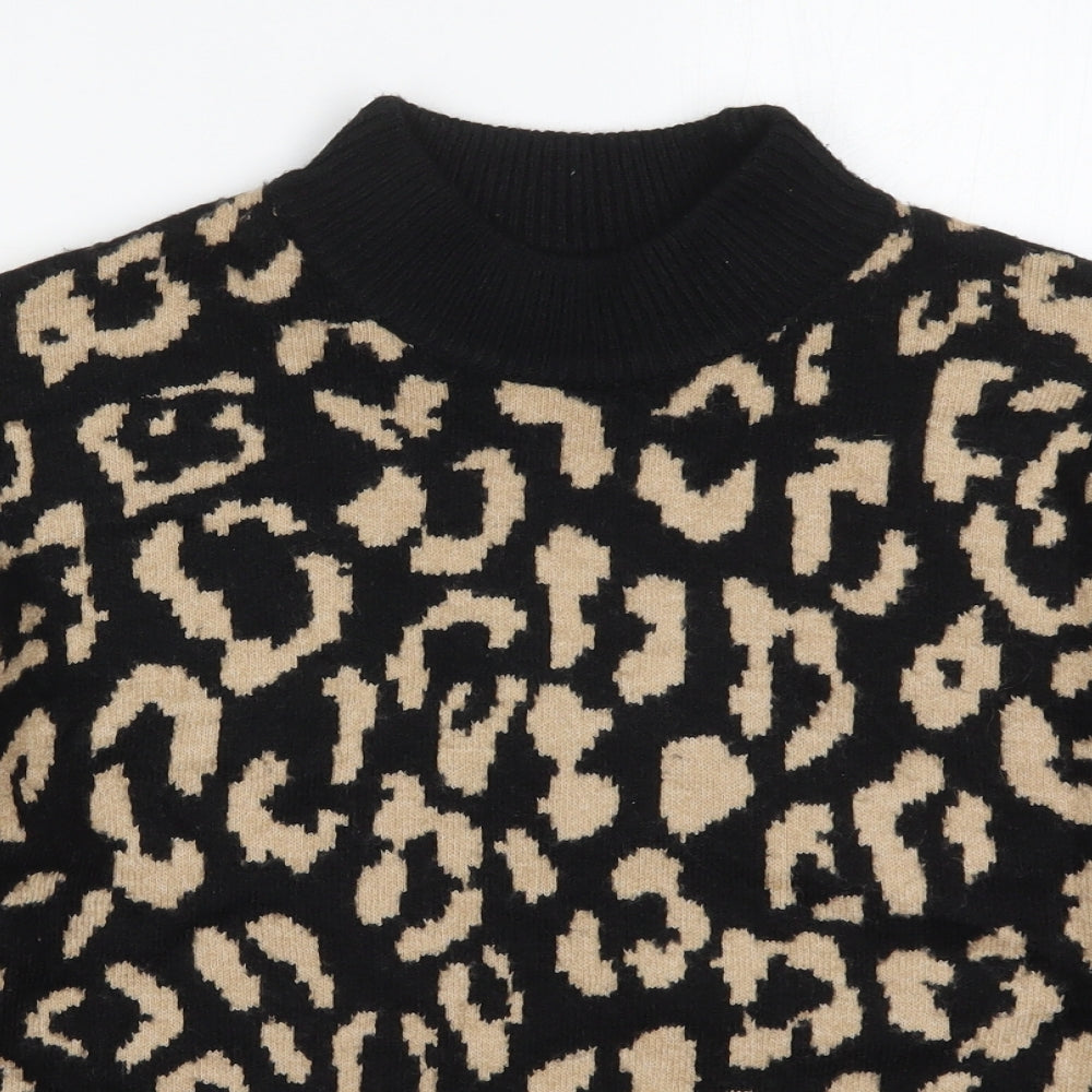 New Look Womens Brown Round Neck Animal Print Acrylic Pullover Jumper Size L