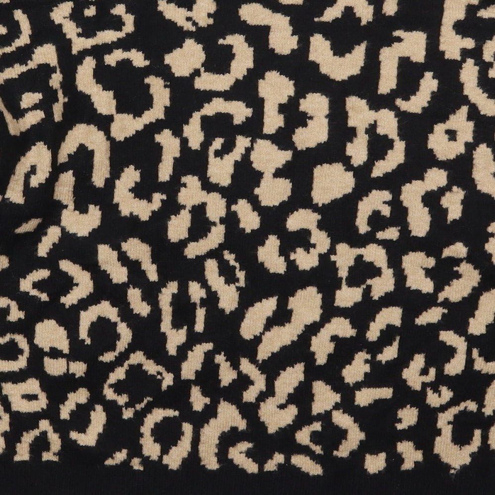 New Look Womens Brown Round Neck Animal Print Acrylic Pullover Jumper Size L