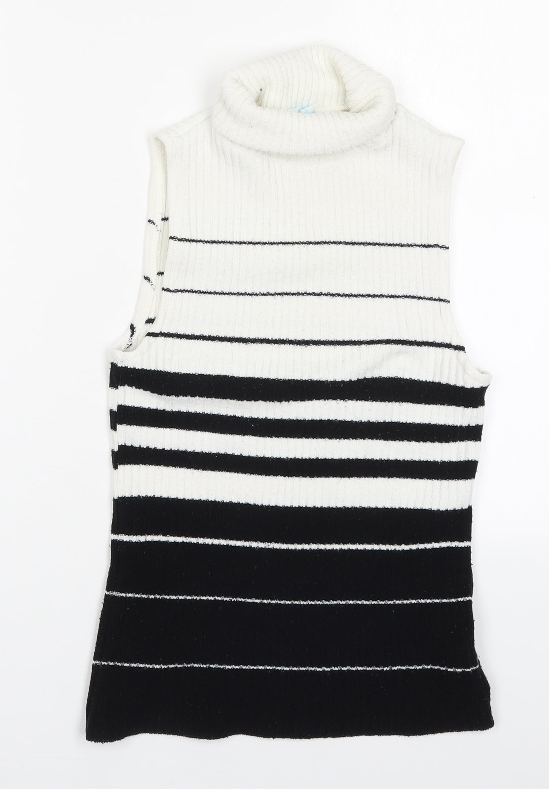 Liquid Womens Black Roll Neck Striped Acrylic Vest Jumper Size S