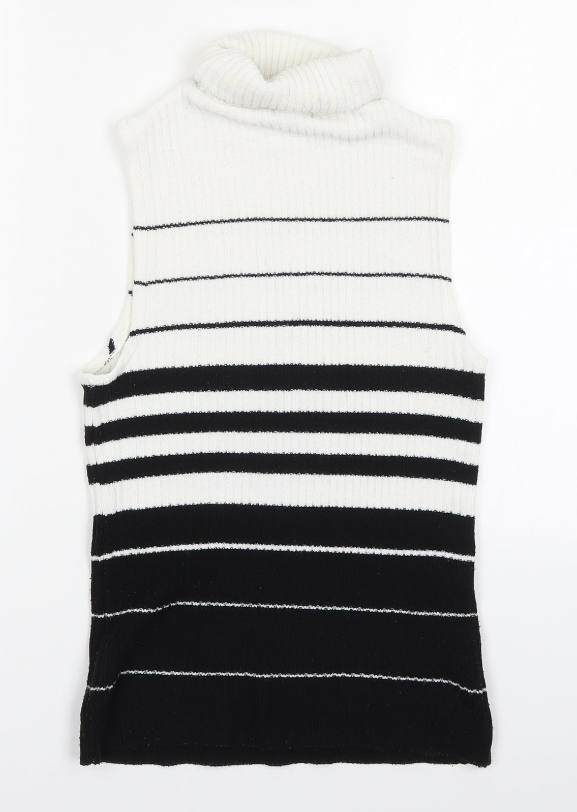 Liquid Womens Black Roll Neck Striped Acrylic Vest Jumper Size S