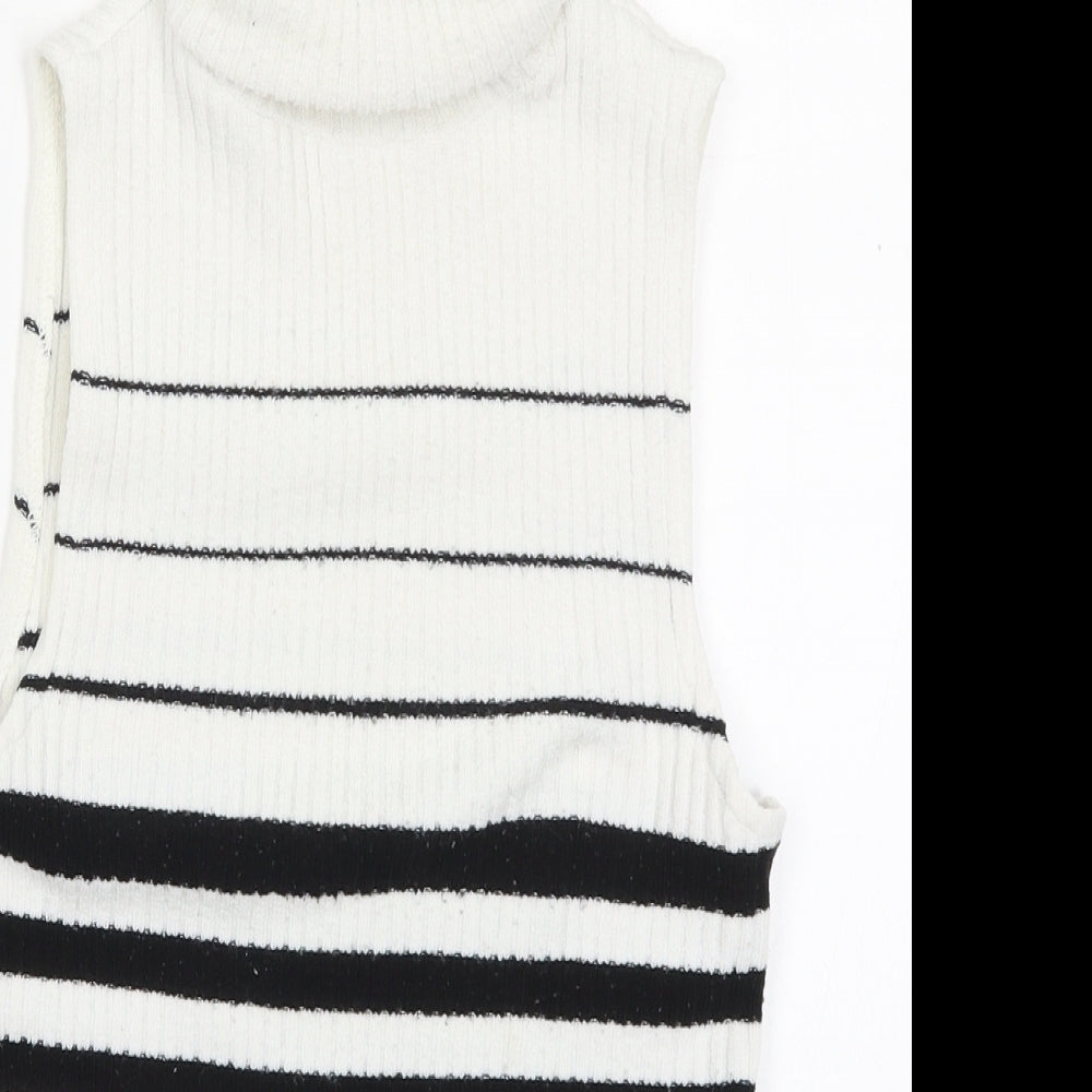Liquid Womens Black Roll Neck Striped Acrylic Vest Jumper Size S