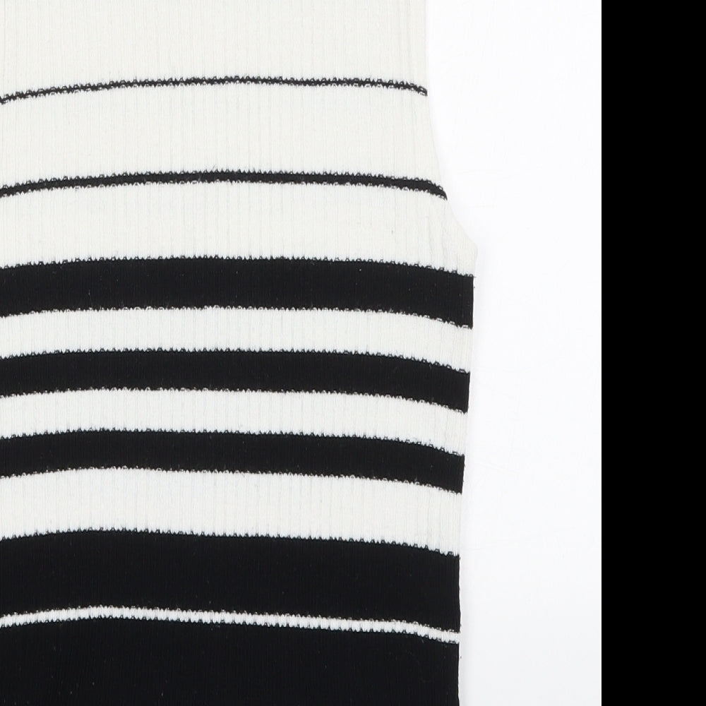 Liquid Womens Black Roll Neck Striped Acrylic Vest Jumper Size S