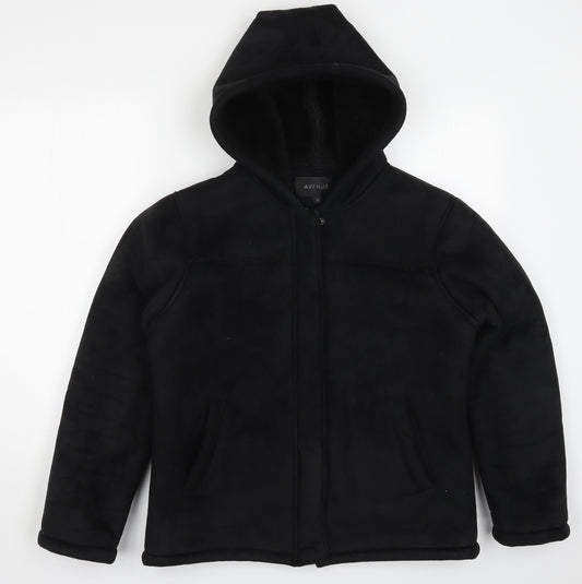 Front view of Avenue women’s black jacket, size UK 14, zip