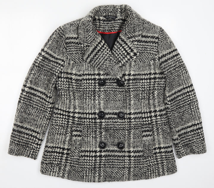 Classic Womens Grey Check Pea Coat Coat Size 12 Button