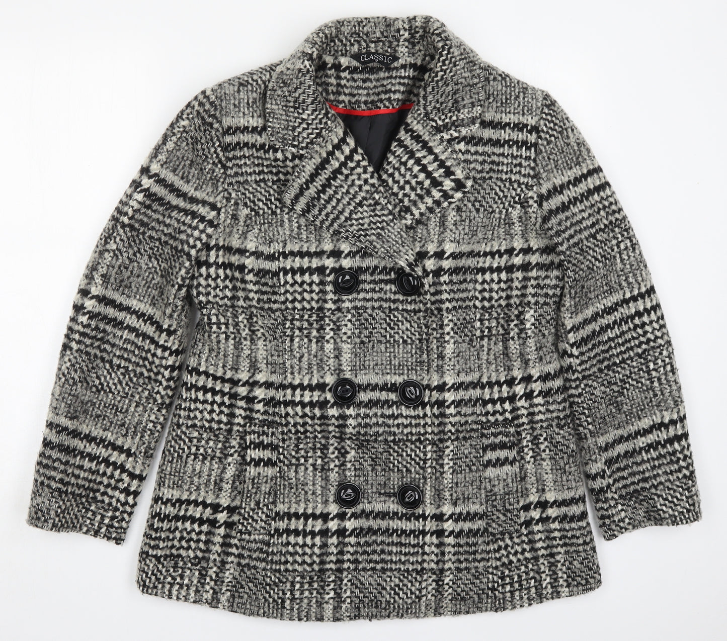 Classic Womens Grey Check  Pea Coat Coat Size 12  Button