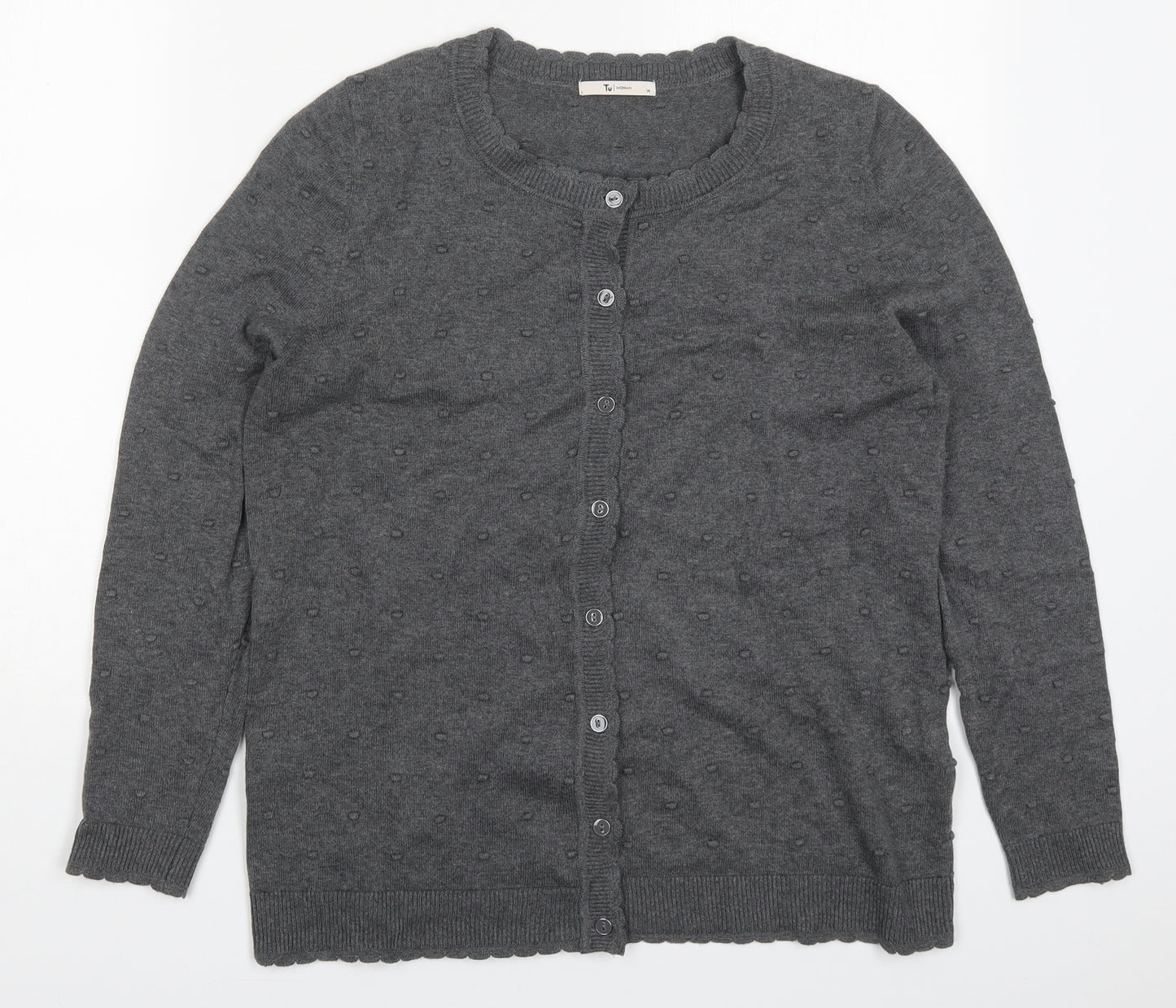 TU Womens Grey Round Neck  Cotton Cardigan Jumper Size 14