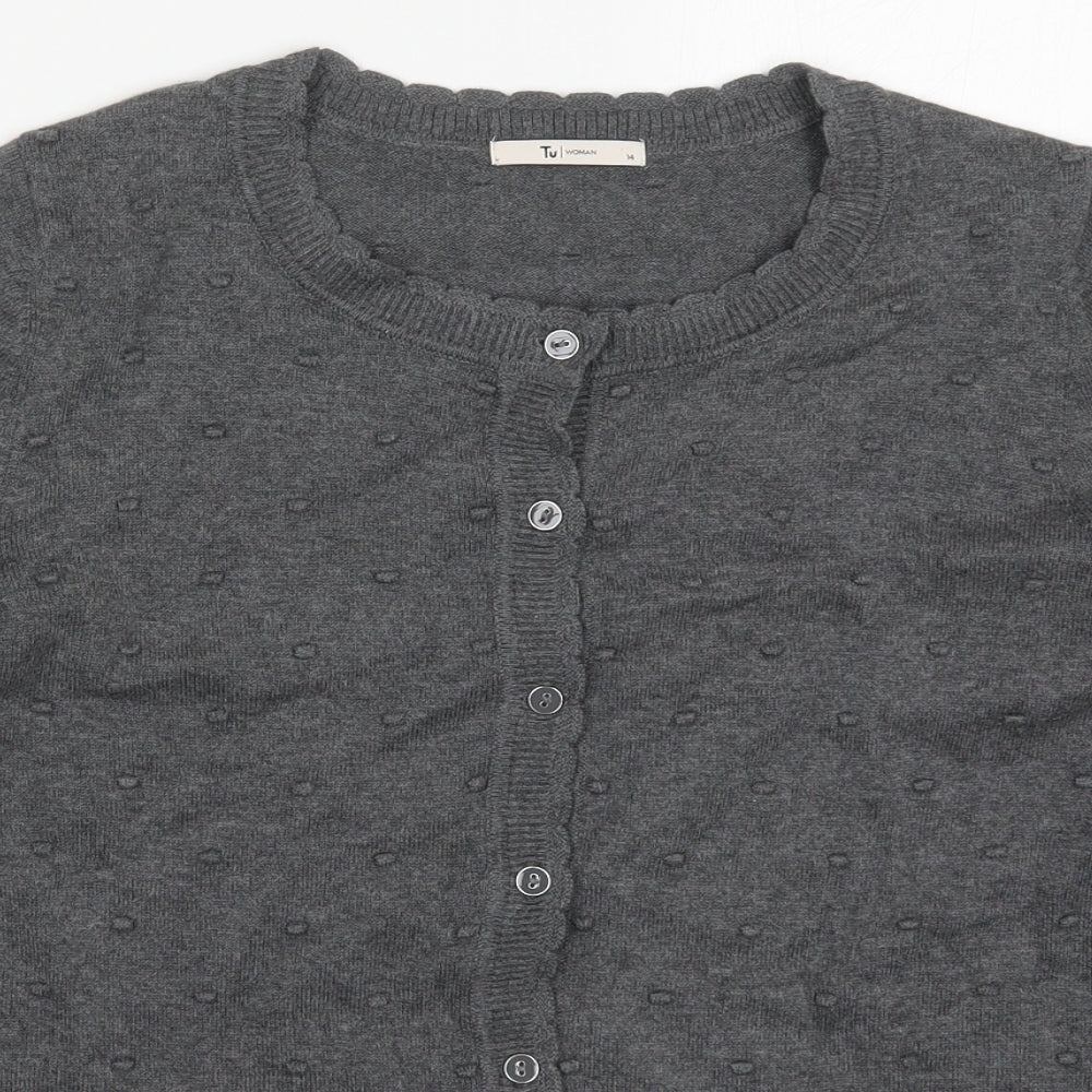 TU Womens Grey Round Neck  Cotton Cardigan Jumper Size 14