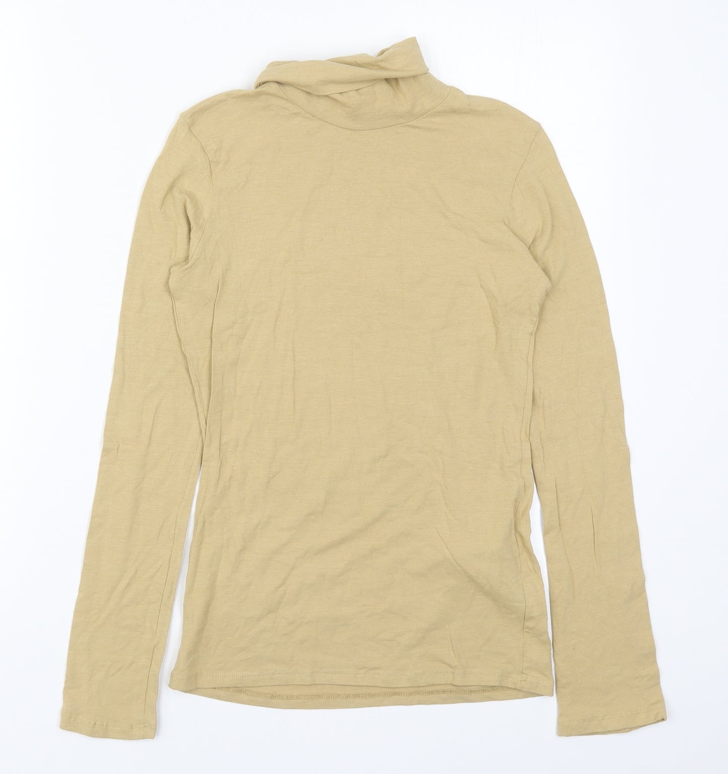 Bershka Womens Beige  Cotton Basic T-Shirt Size M Roll Neck