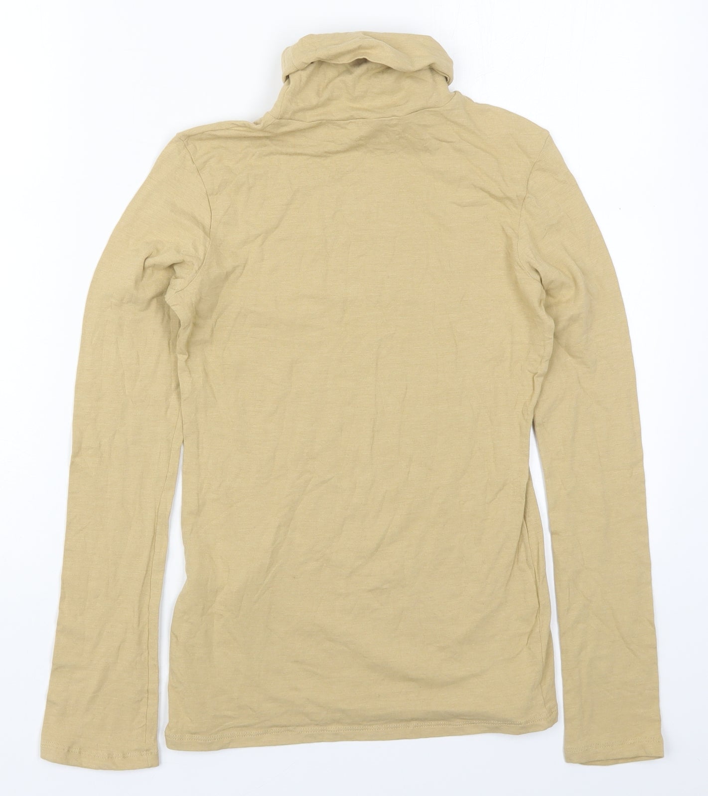 Bershka Womens Beige  Cotton Basic T-Shirt Size M Roll Neck