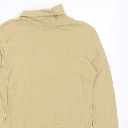 Bershka Womens Beige  Cotton Basic T-Shirt Size M Roll Neck