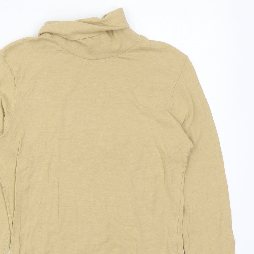 Bershka Womens Beige  Cotton Basic T-Shirt Size M Roll Neck