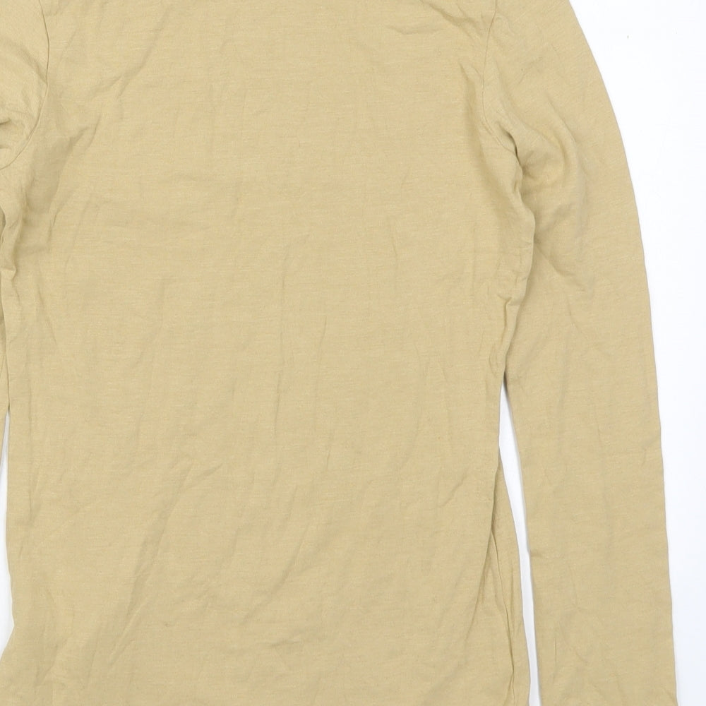 Bershka Womens Beige  Cotton Basic T-Shirt Size M Roll Neck